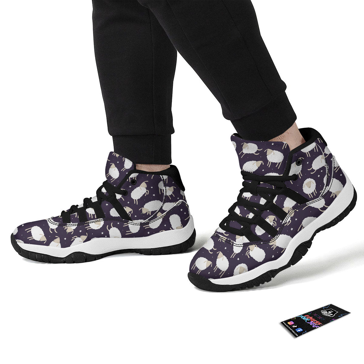 Sheep Print Pattern Black Bball Shoes-grizzshop