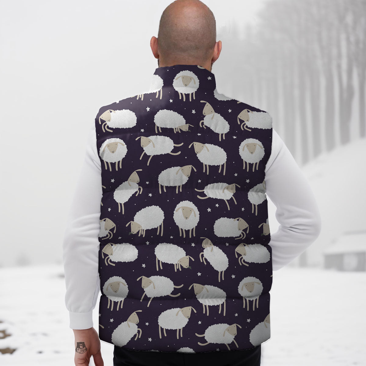 Sheep Print Pattern Down Vest-grizzshop