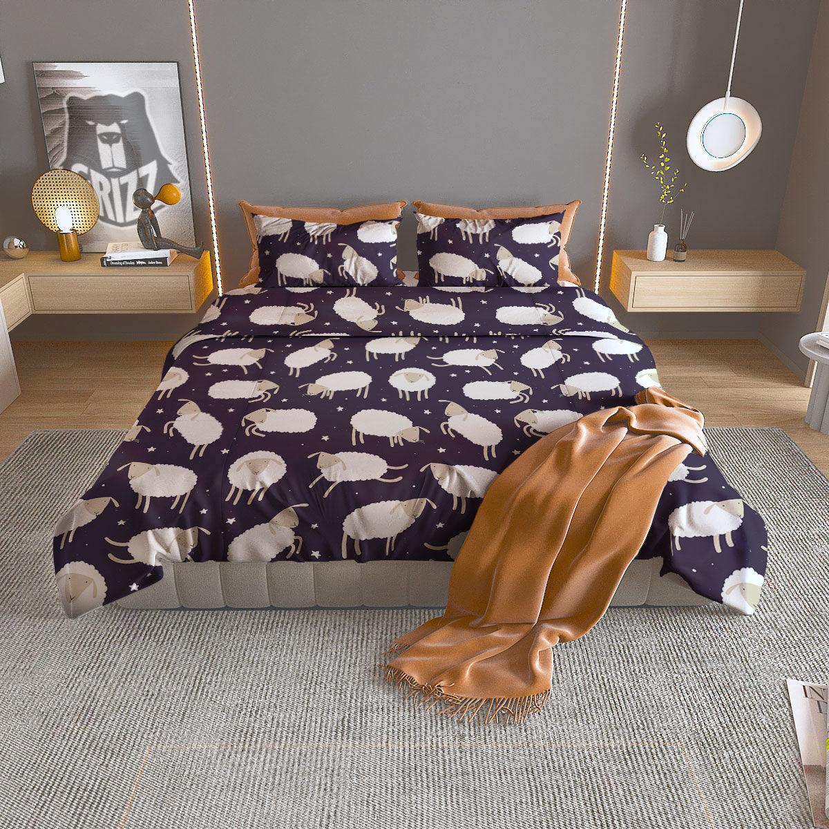 Sheep Print Pattern Duvet Cover Bedding Set-grizzshop