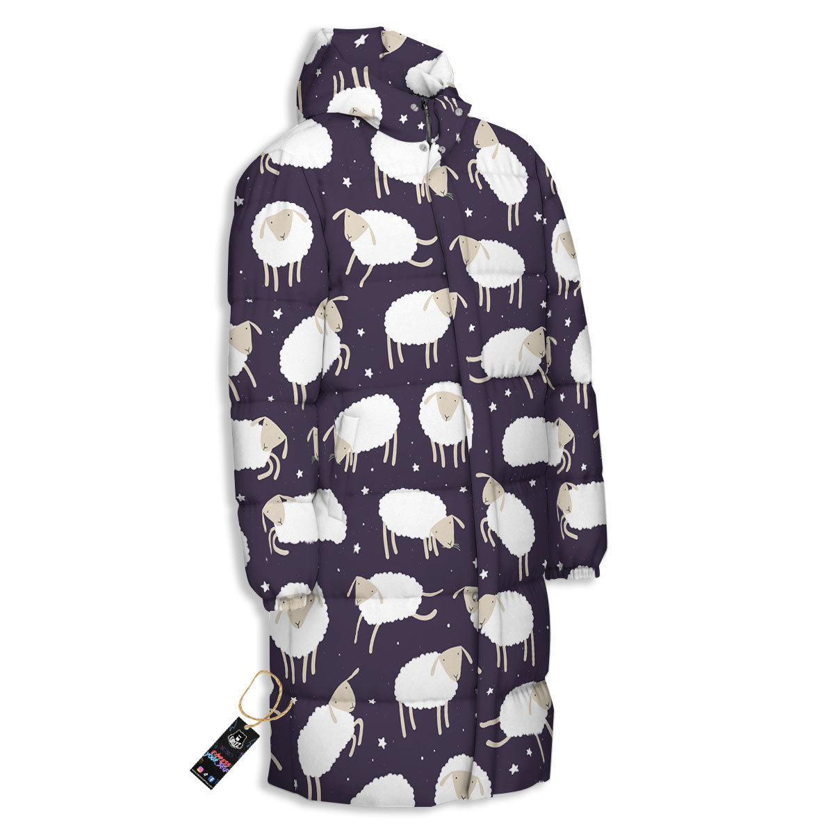 Sheep Print Pattern Long Down Jacket-grizzshop