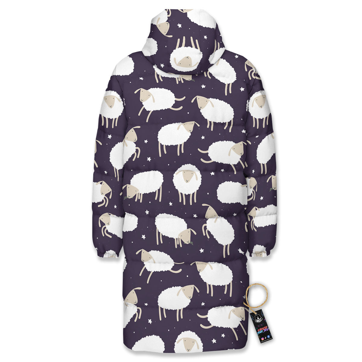 Sheep Print Pattern Long Down Jacket-grizzshop