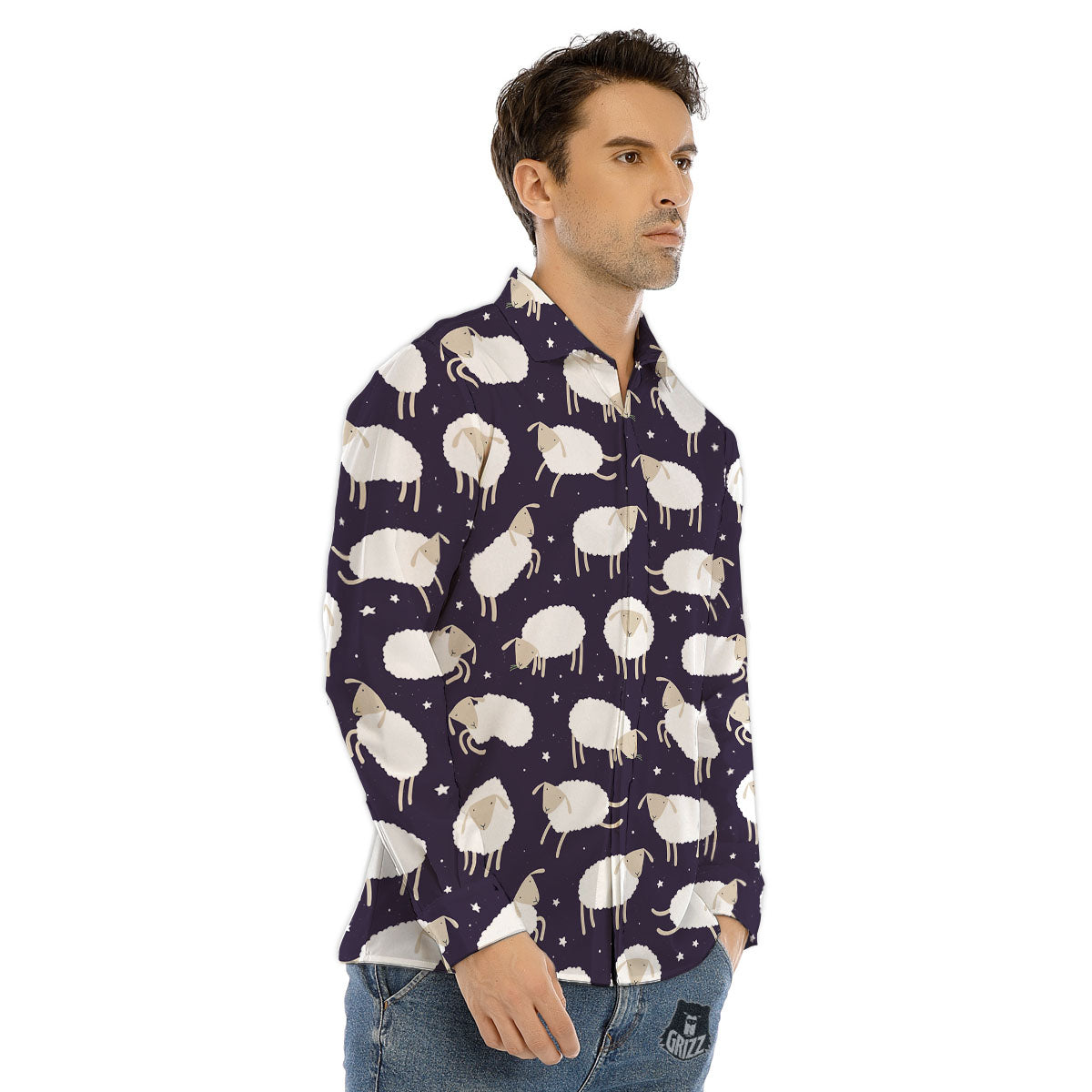 Sheep Print Pattern Men's Dress Shirts-grizzshop