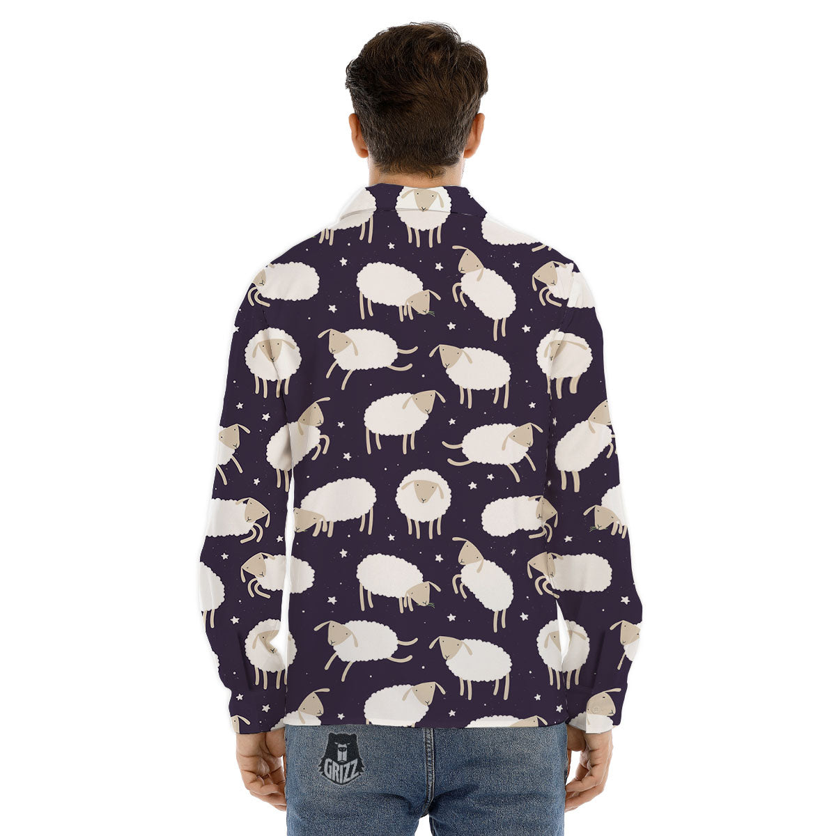 Sheep Print Pattern Men's Dress Shirts-grizzshop