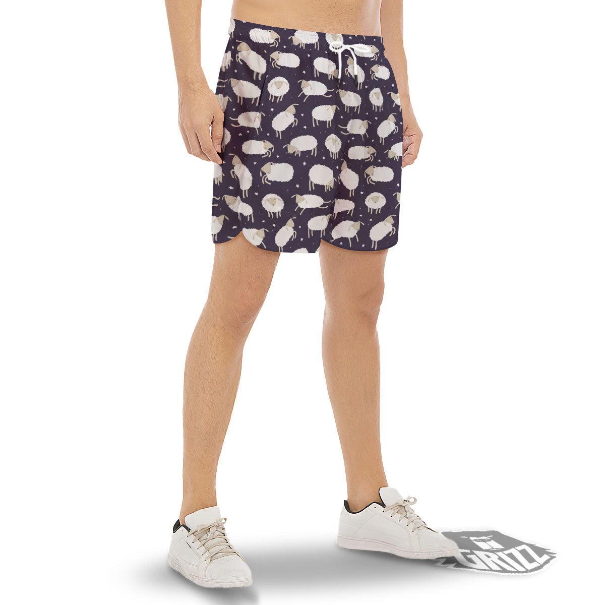 Sheep Print Pattern Men's Gym Shorts-grizzshop