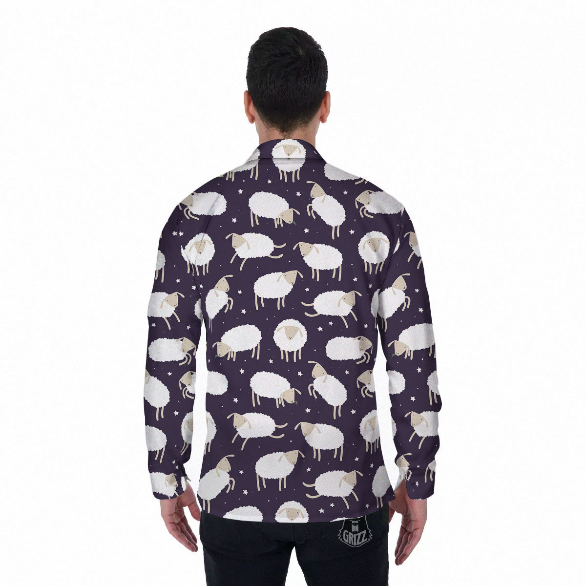 Sheep Print Pattern Men's Long Sleeve Shirts-grizzshop