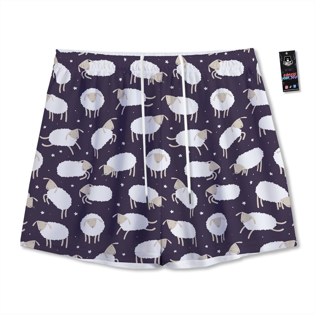 Sheep Print Pattern Mesh Shorts-grizzshop