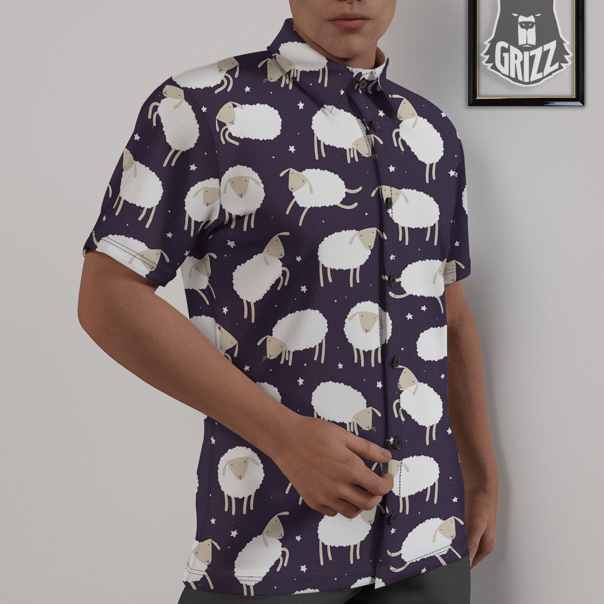 Sheep Print Pattern Untucked Shirts-grizzshop