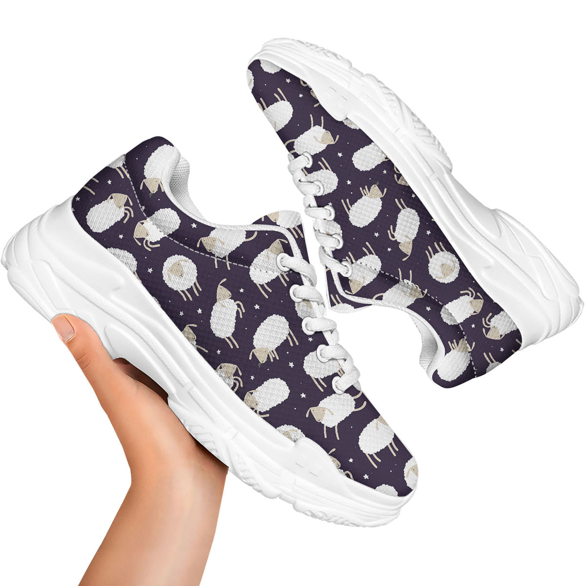 Sheep Print Pattern White Chunky Shoes-grizzshop