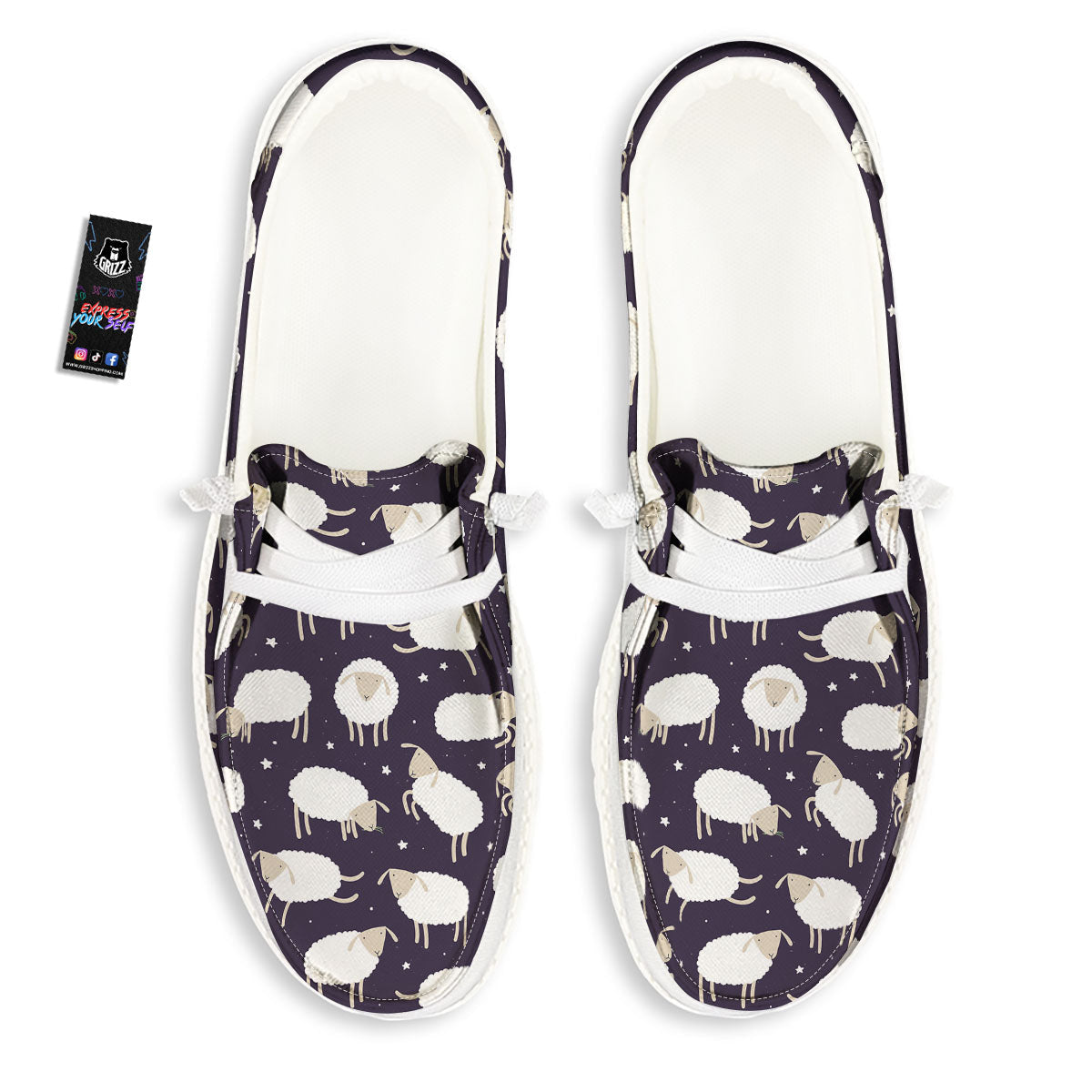 Sheep Print Pattern White Loafers-grizzshop