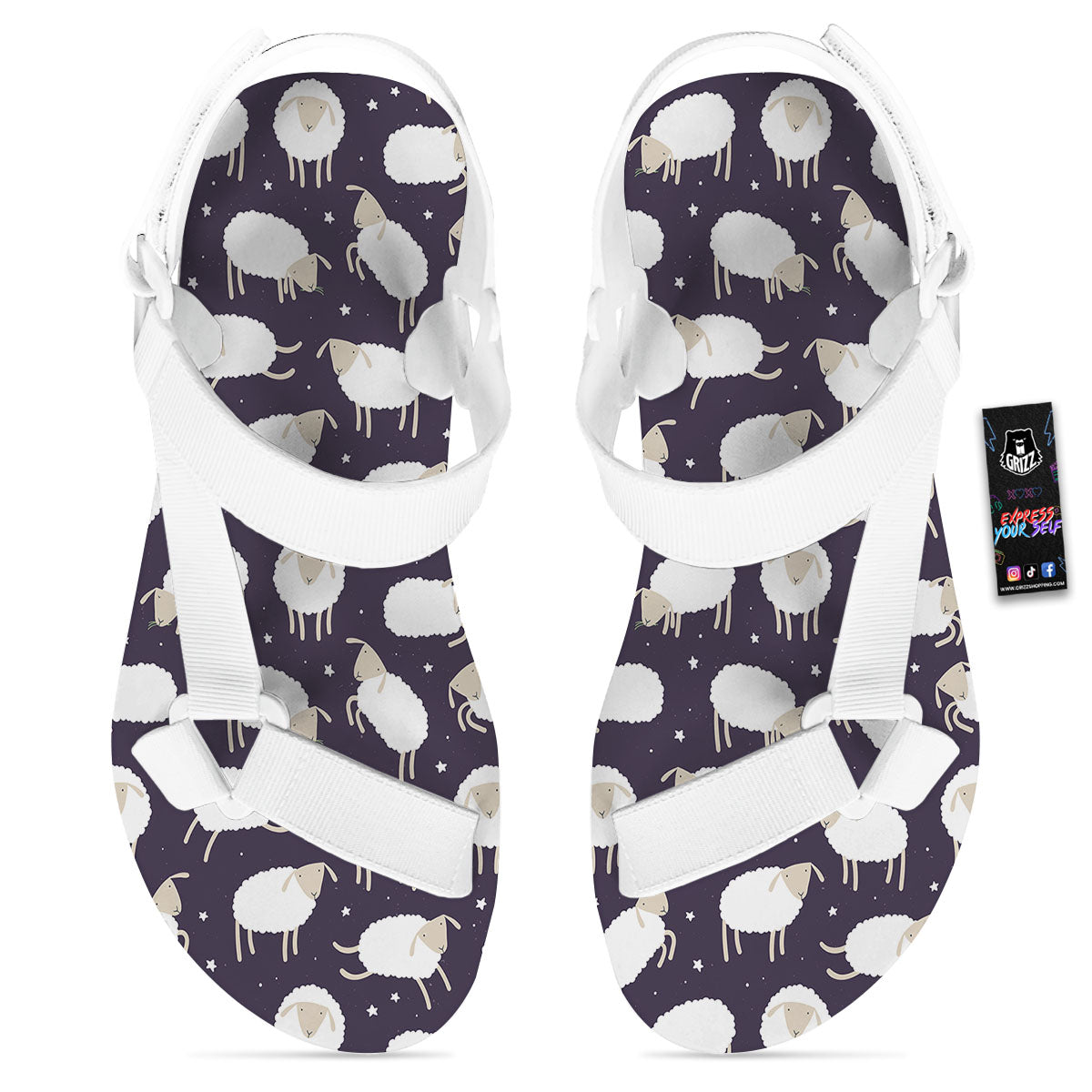 Sheep Print Pattern White Open Toe Sandals-grizzshop