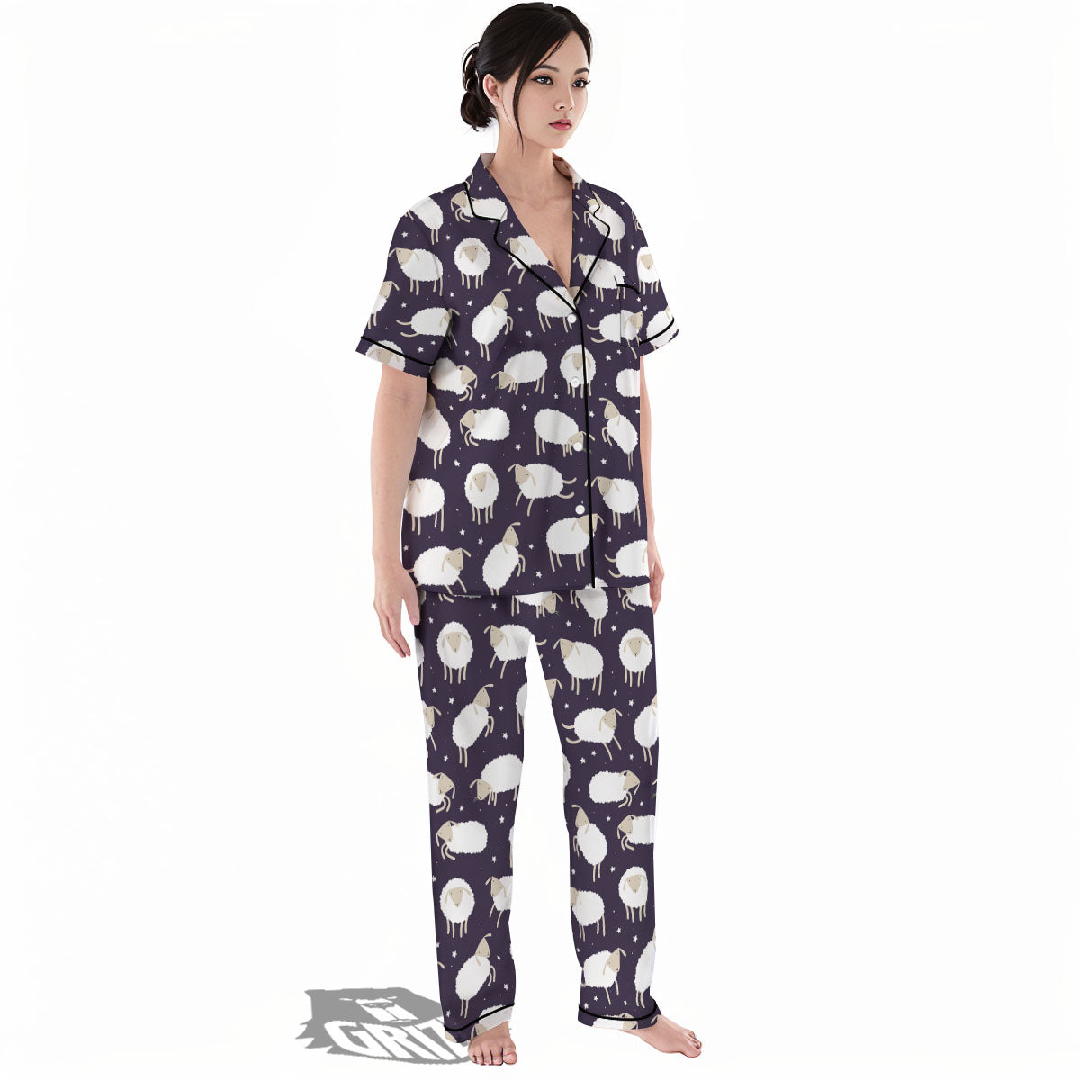 Sheep Print Pattern Women's Pajamas Set-grizzshop