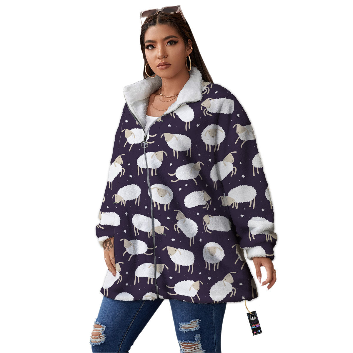 Sheep Print Pattern Women's Sherpa Jacket-grizzshop