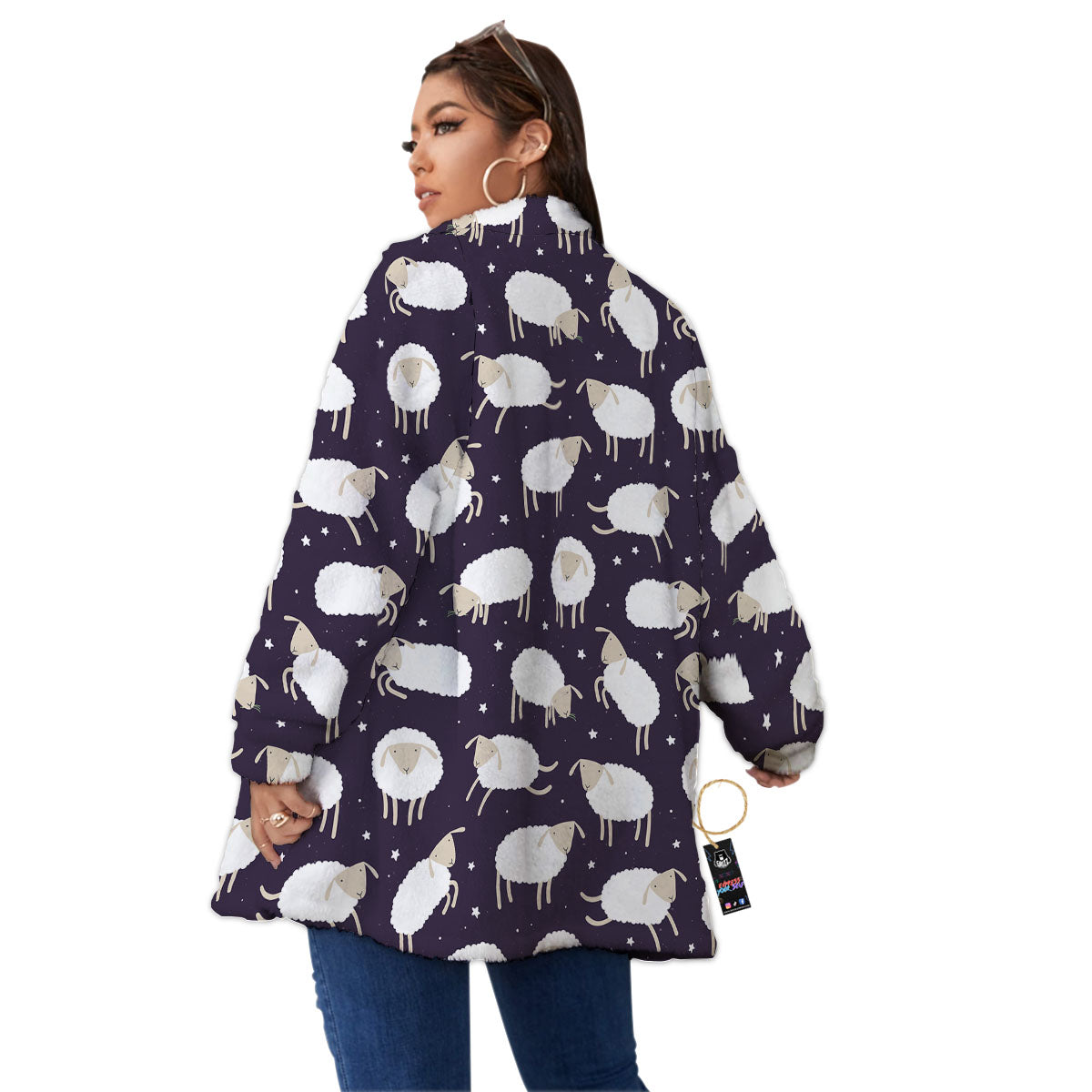 Sheep Print Pattern Women's Sherpa Jacket-grizzshop