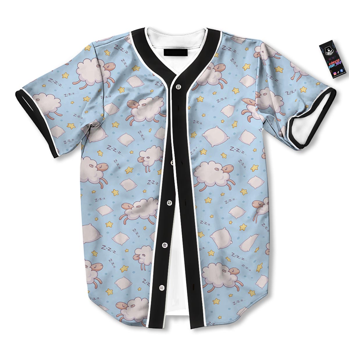 Sheep Sleeping Print Pattern Baseball Jersey-grizzshop