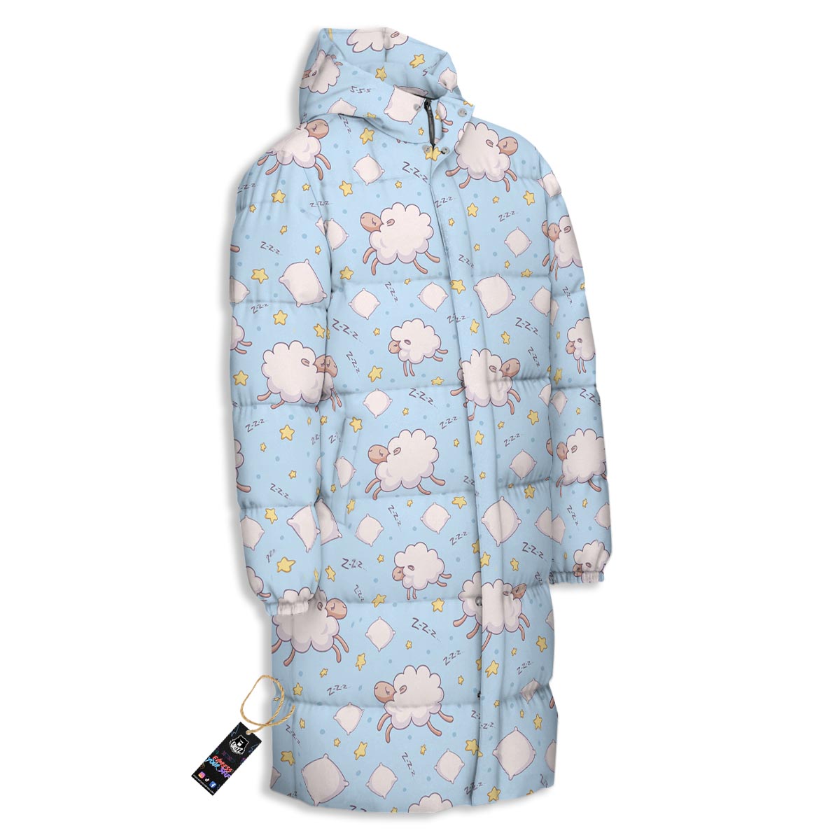 Sheep Sleeping Print Pattern Long Down Jacket-grizzshop