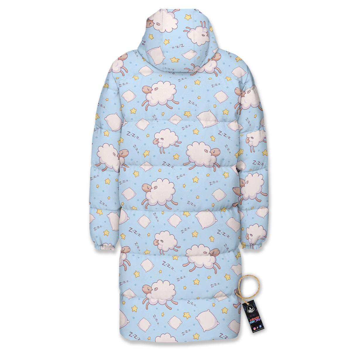 Sheep Sleeping Print Pattern Long Down Jacket-grizzshop