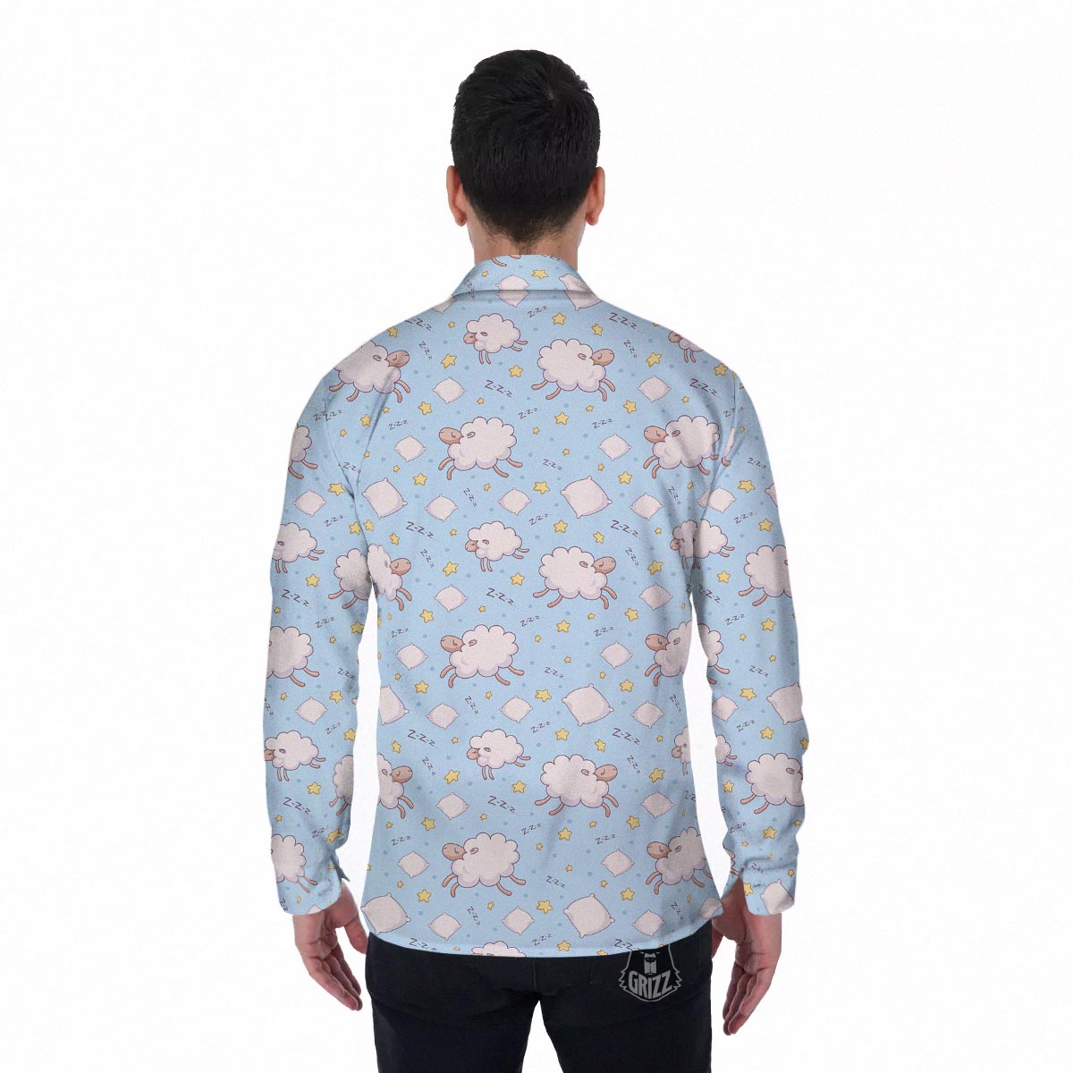 Sheep Sleeping Print Pattern Men's Long Sleeve Shirts-grizzshop