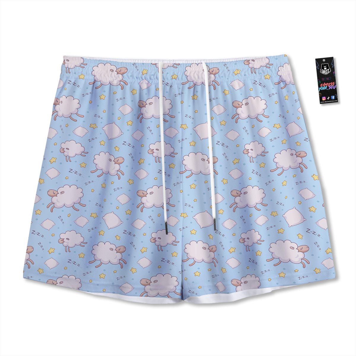 Sheep Sleeping Print Pattern Mesh Shorts-grizzshop