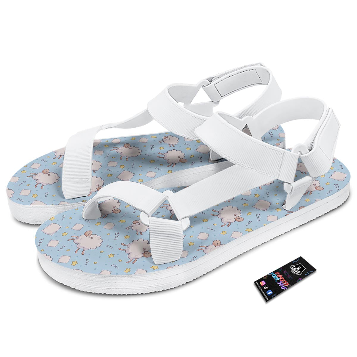 Sheep Sleeping Print Pattern White Open Toe Sandals-grizzshop