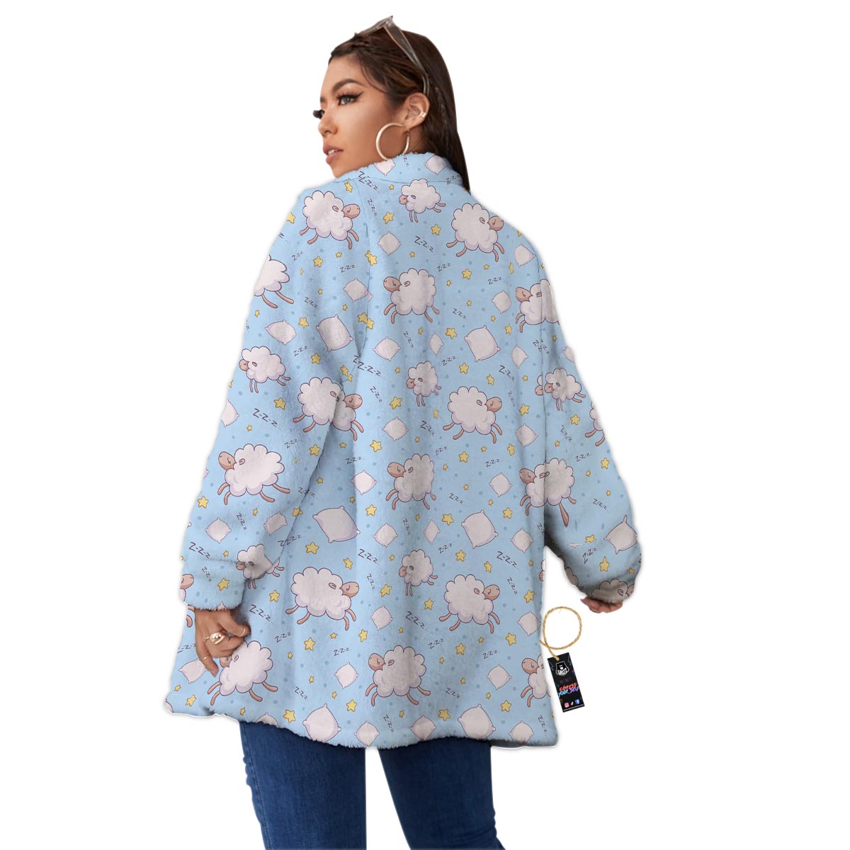 Sheep Sleeping Print Pattern Women's Sherpa Jacket-grizzshop