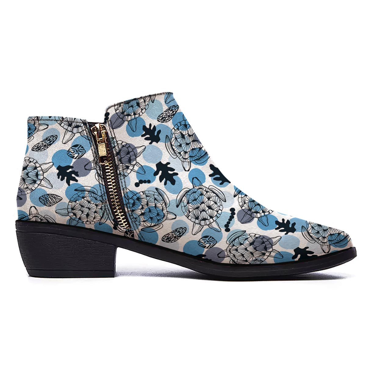 Shell Sea Turtle Print Pattern Ankle Boots-grizzshop