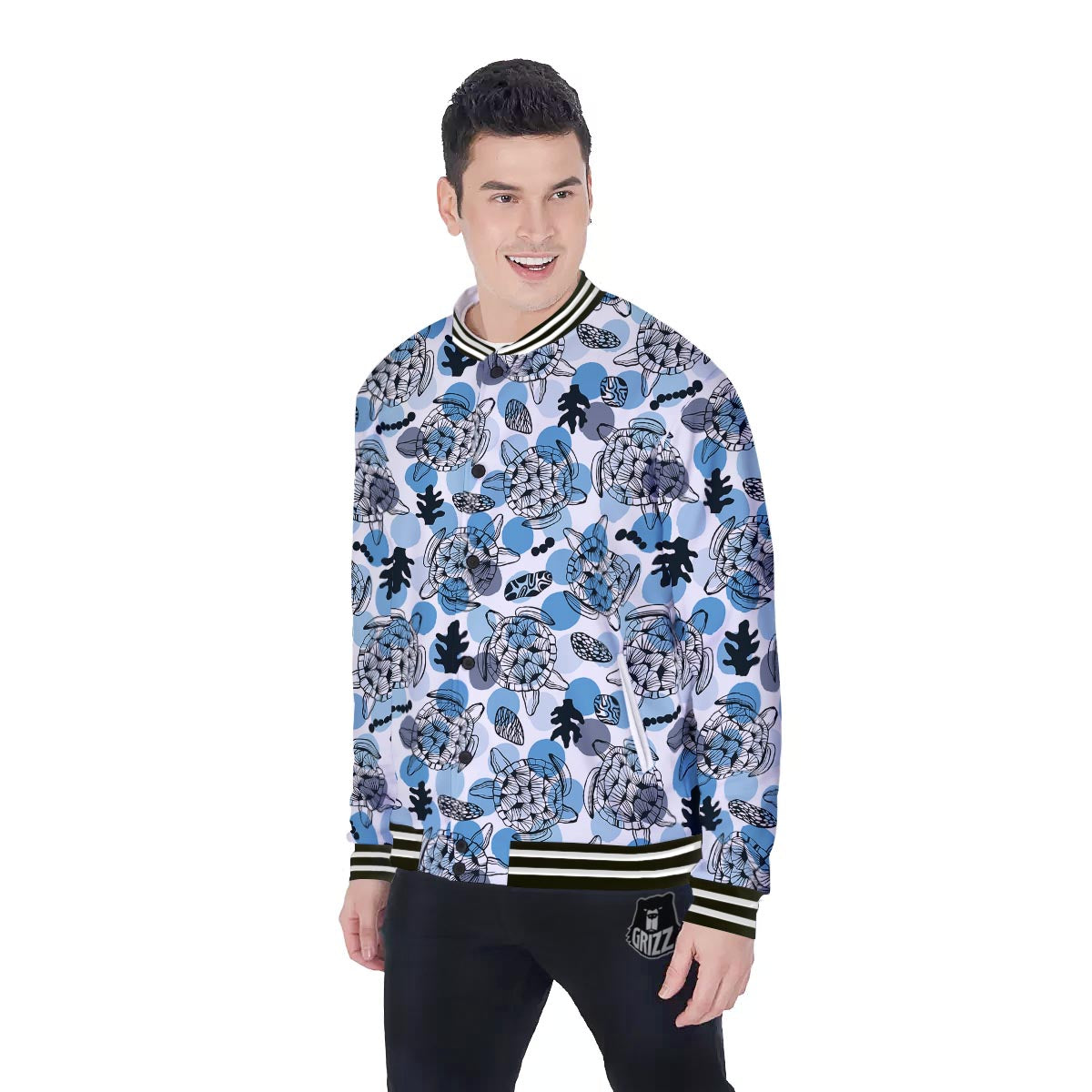 Shell Sea Turtle Print Pattern Baseball Jacket-grizzshop