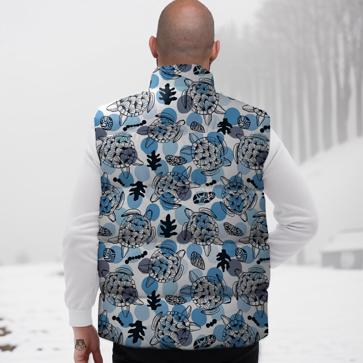 Shell Sea Turtle Print Pattern Down Vest-grizzshop