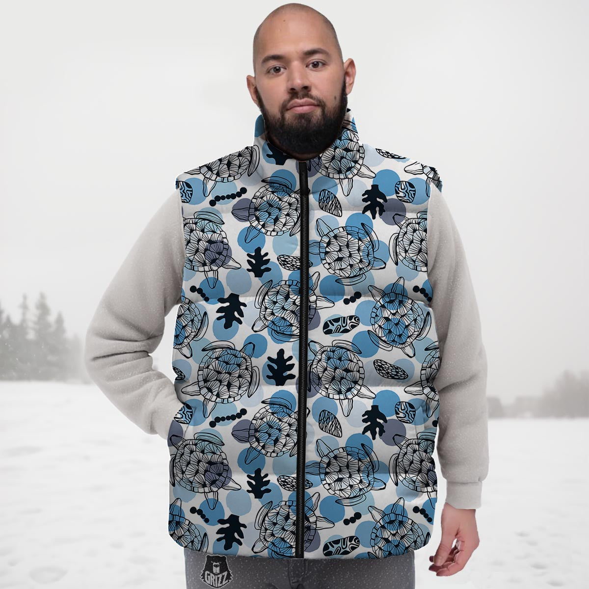 Shell Sea Turtle Print Pattern Down Vest-grizzshop