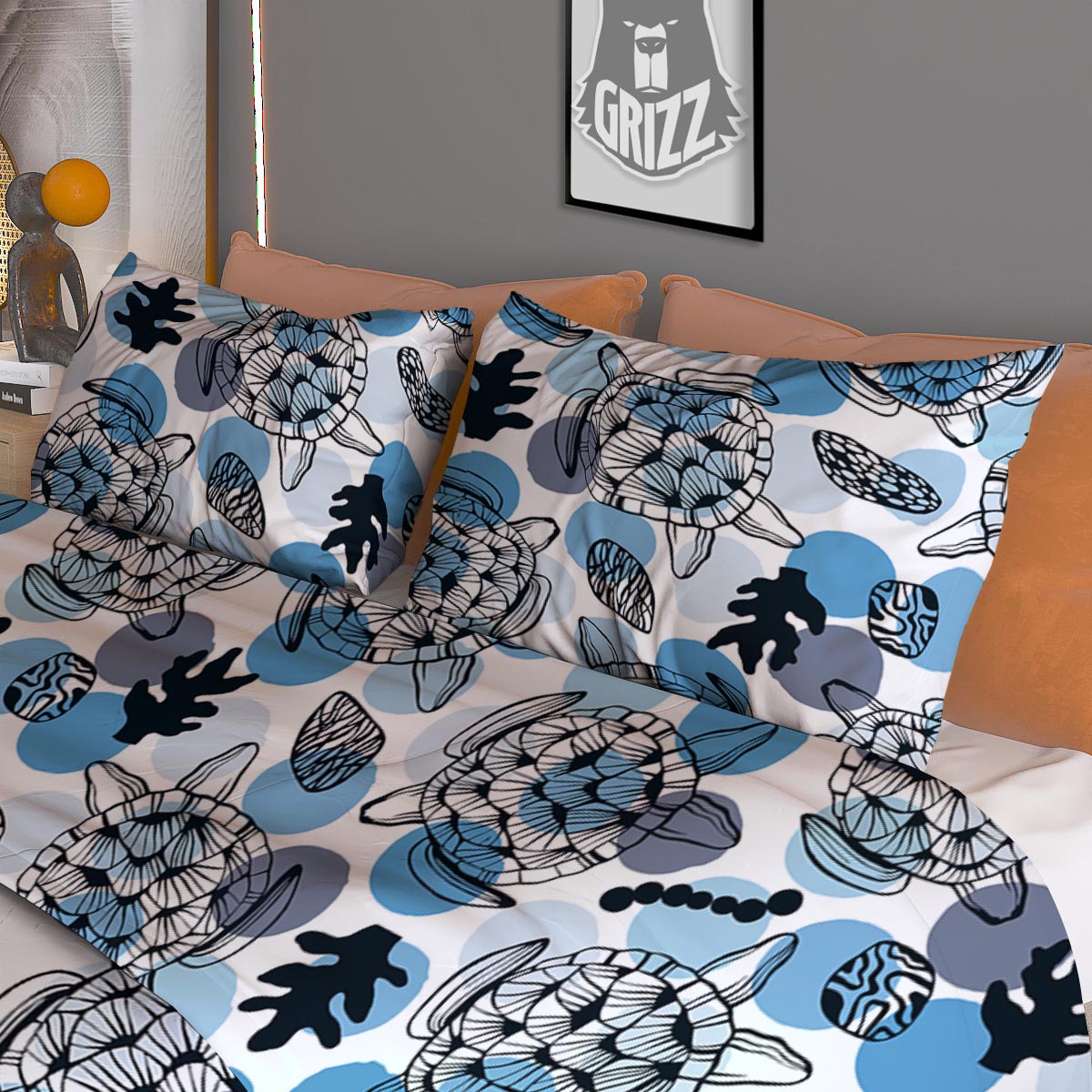 Shell Sea Turtle Print Pattern Duvet Cover Bedding Set-grizzshop
