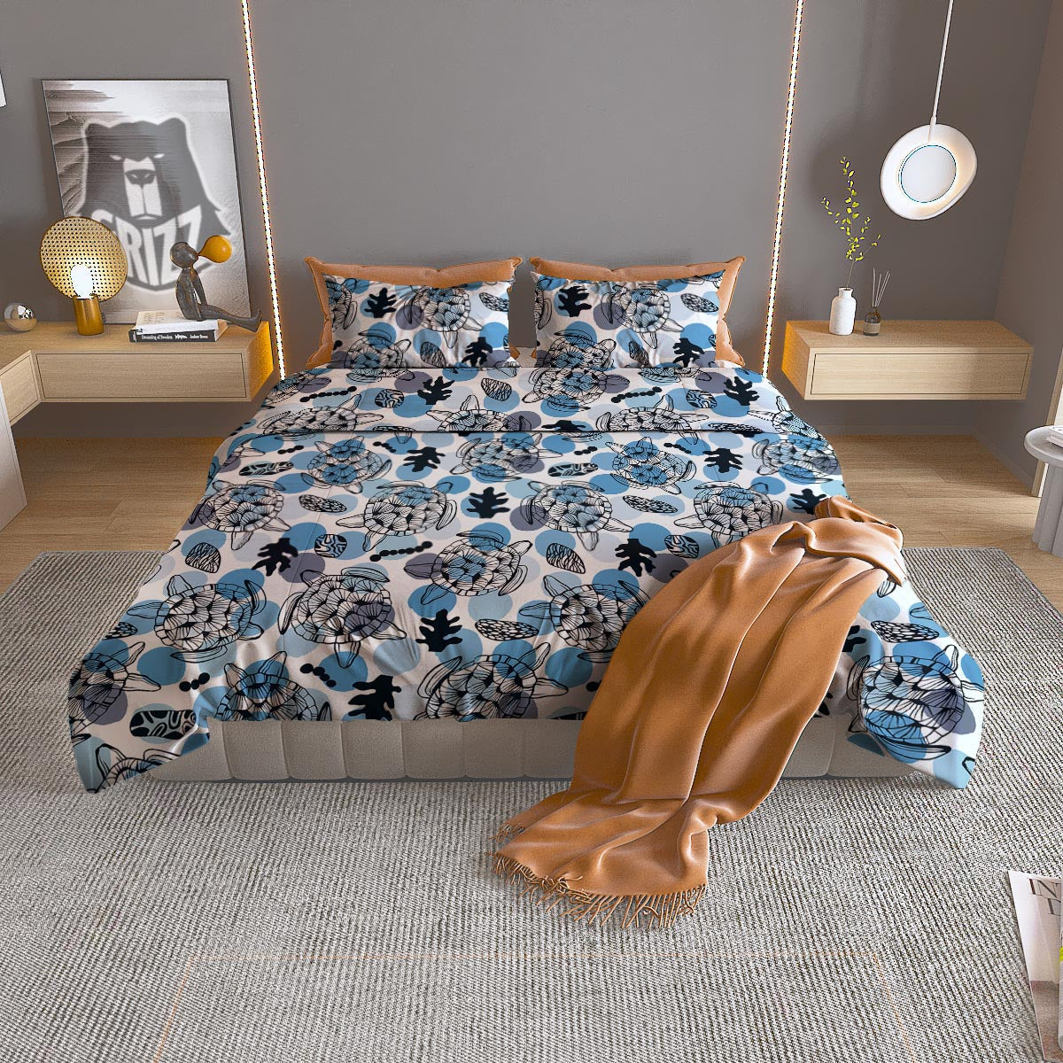 Shell Sea Turtle Print Pattern Duvet Cover Bedding Set-grizzshop