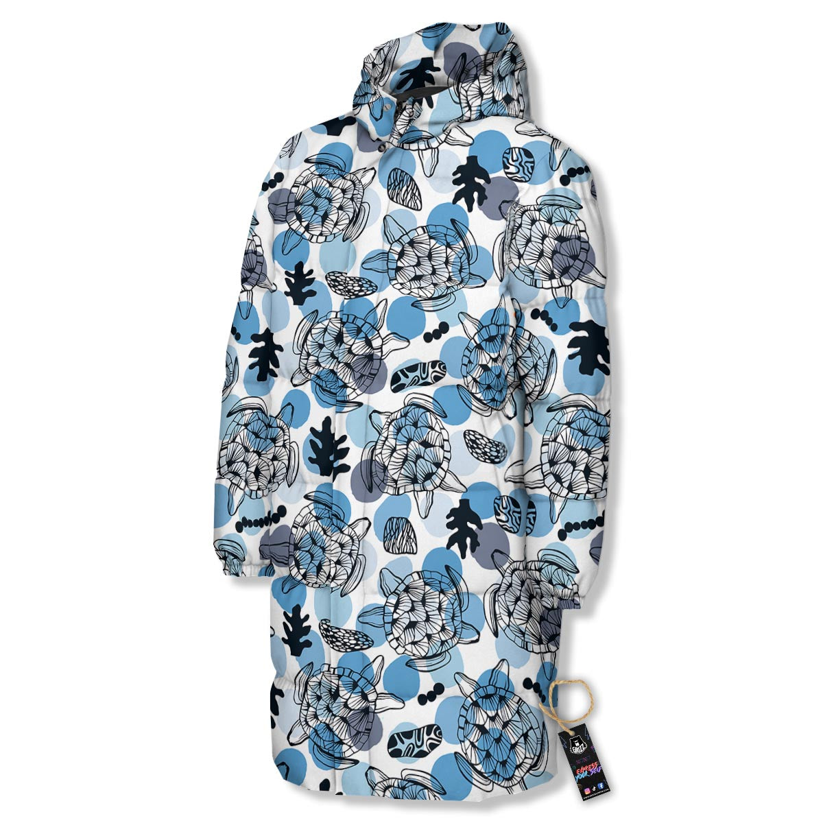 Shell Sea Turtle Print Pattern Long Down Jacket-grizzshop