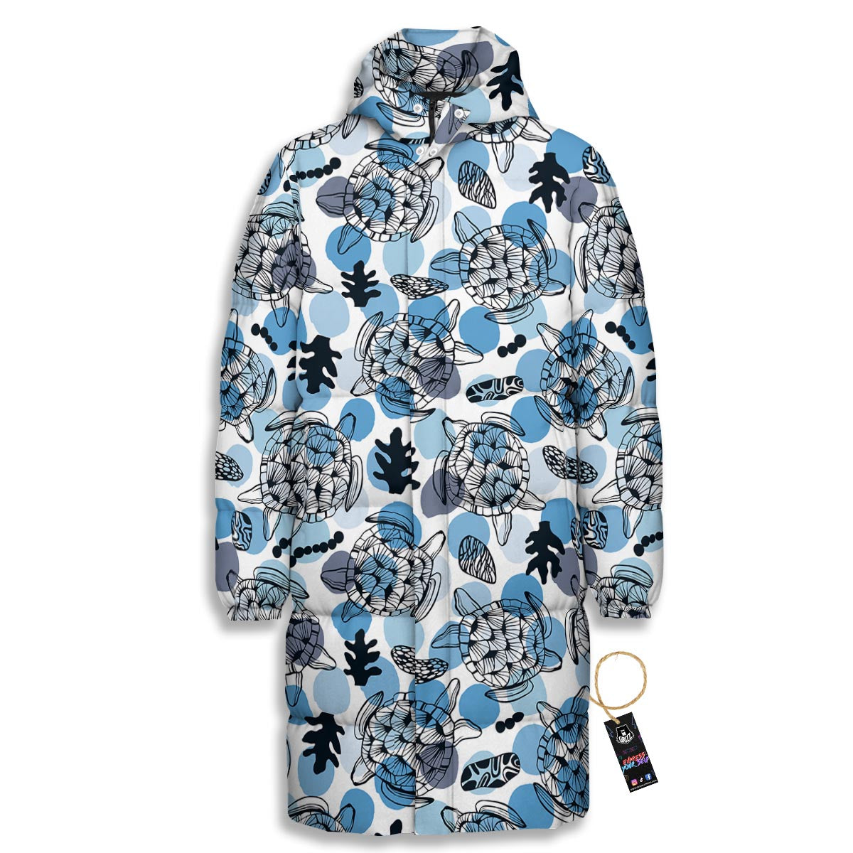 Shell Sea Turtle Print Pattern Long Down Jacket-grizzshop