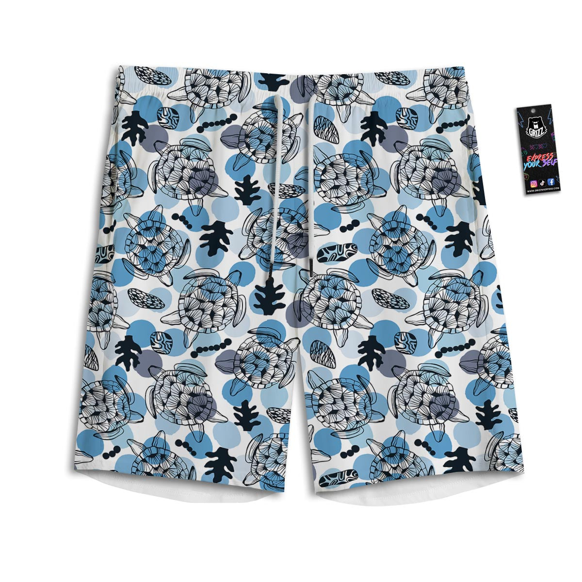 Shell Sea Turtle Print Pattern Men's Athletic Shorts-grizzshop