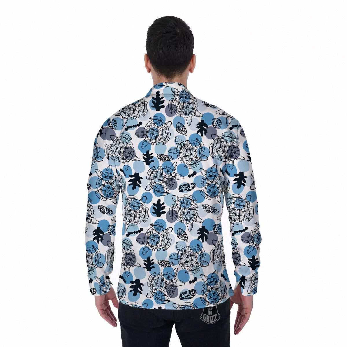 Shell Sea Turtle Print Pattern Men's Long Sleeve Shirts-grizzshop