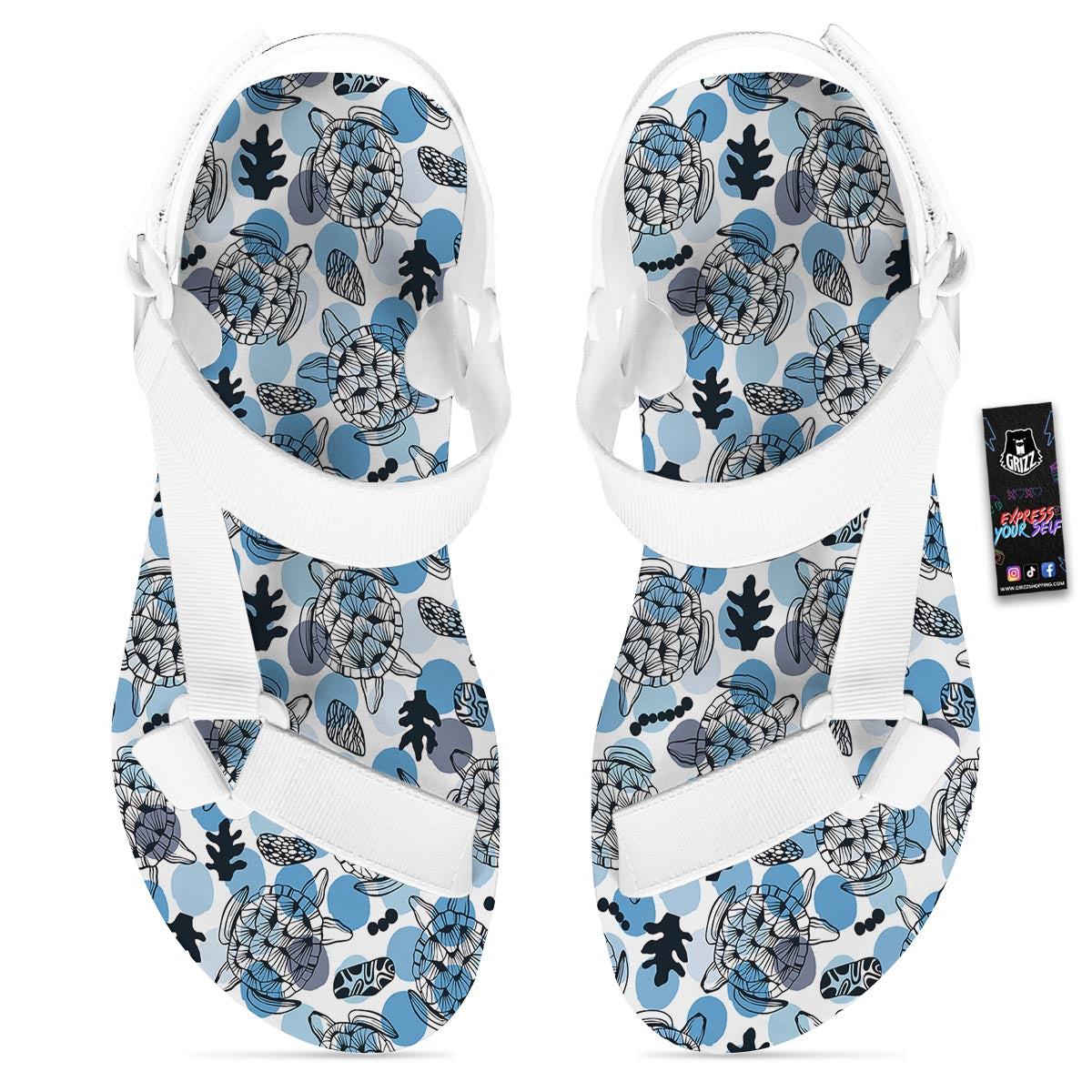 Shell Sea Turtle Print Pattern White Open Toe Sandals-grizzshop
