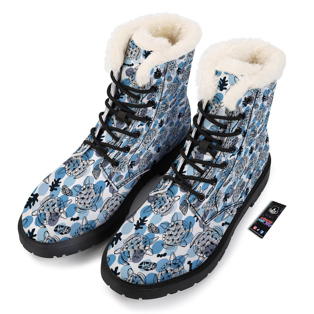 Shell Sea Turtle Print Pattern Winter Boots-grizzshop