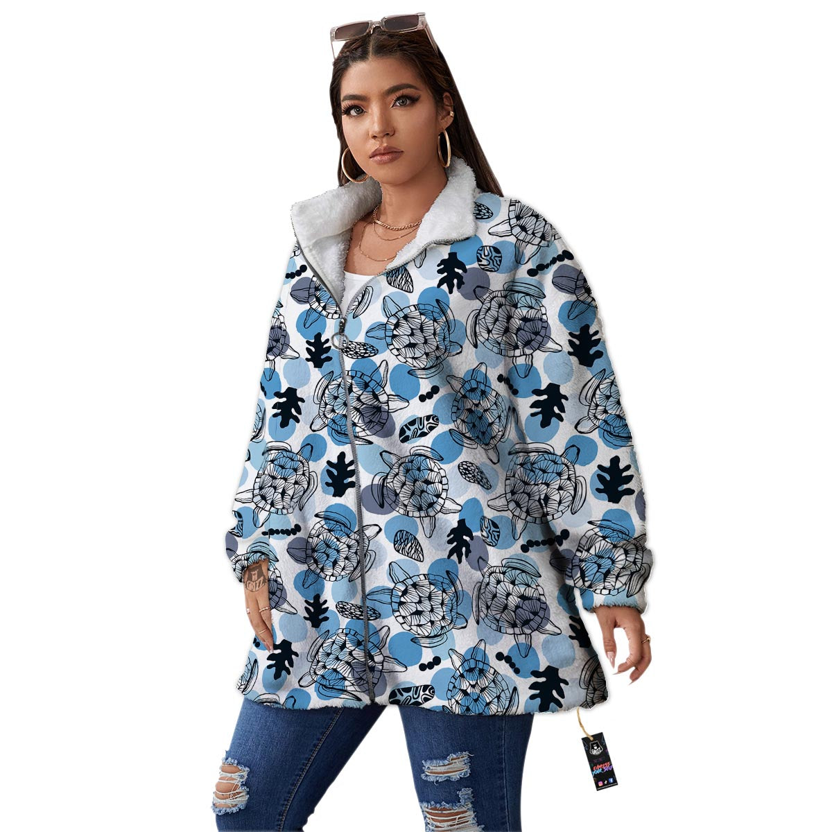 Shell Sea Turtle Print Pattern Women's Sherpa Jacket-grizzshop