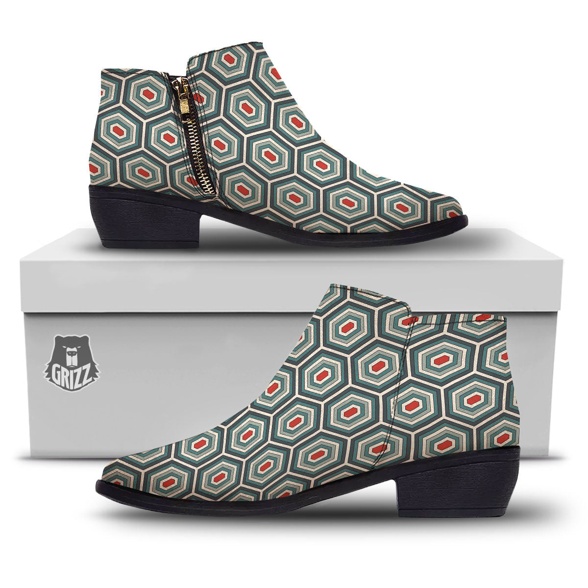 Shell Turtle Print Pattern Ankle Boots-grizzshop