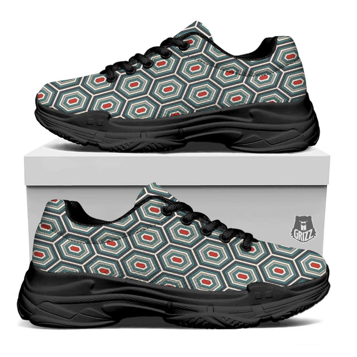 Shell Turtle Print Pattern Black Chunky Shoes-grizzshop