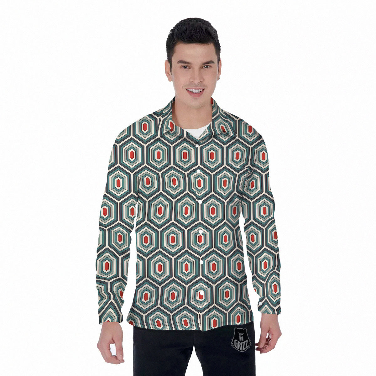Shell Turtle Print Pattern Men's Long Sleeve Shirts-grizzshop