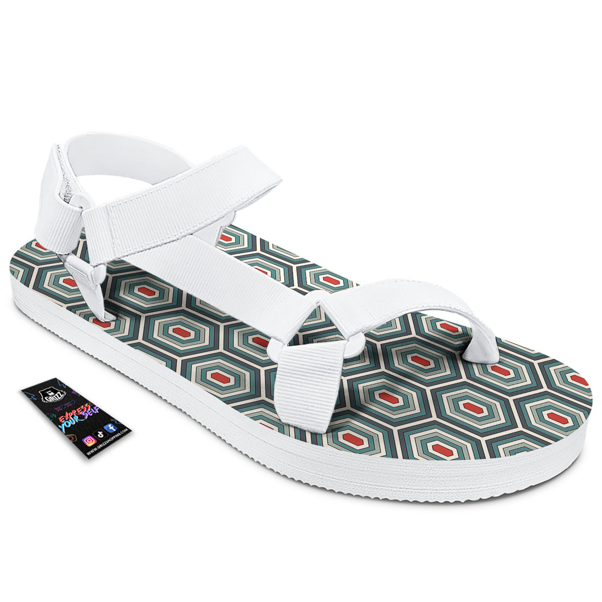 Shell Turtle Print Pattern White Open Toe Sandals-grizzshop