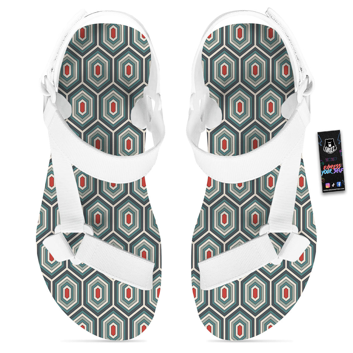 Shell Turtle Print Pattern White Open Toe Sandals-grizzshop