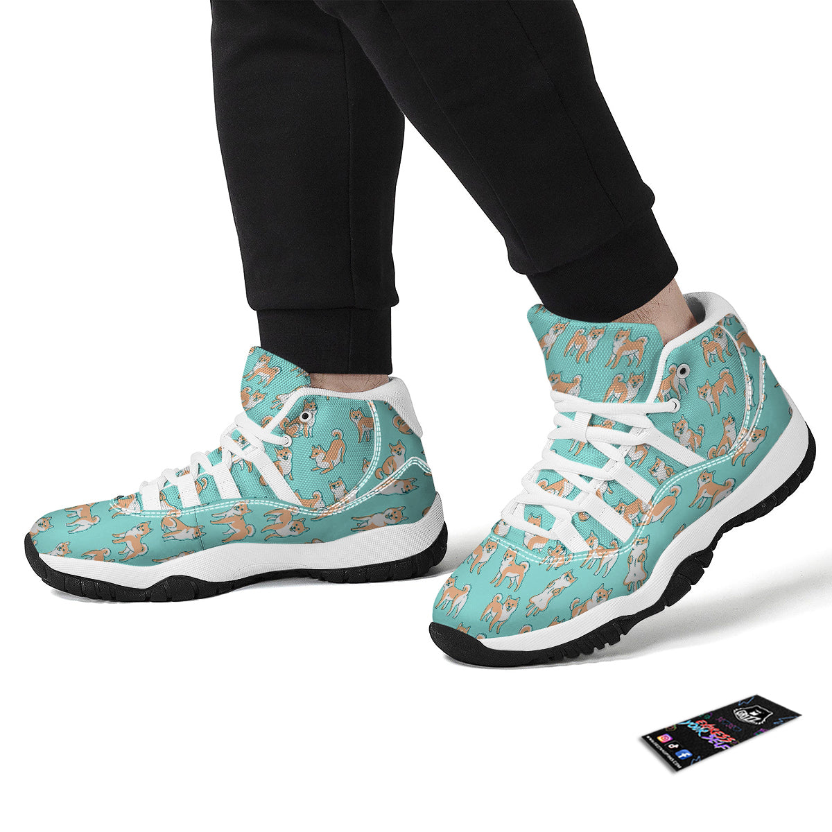 Shiba Inu Dog Pattern Print White Bball Shoes-grizzshop