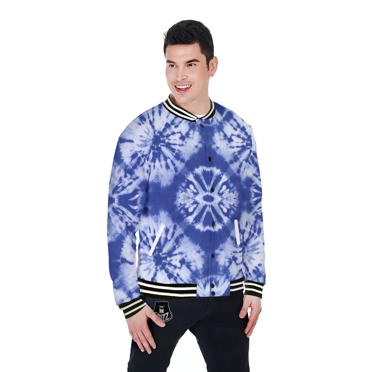 Shibori Blue Print Baseball Jacket-grizzshop