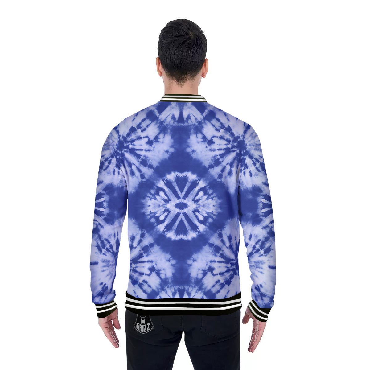 Shibori Blue Print Baseball Jacket-grizzshop