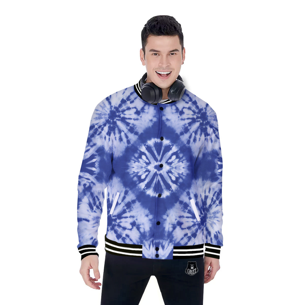 Shibori Blue Print Baseball Jacket-grizzshop
