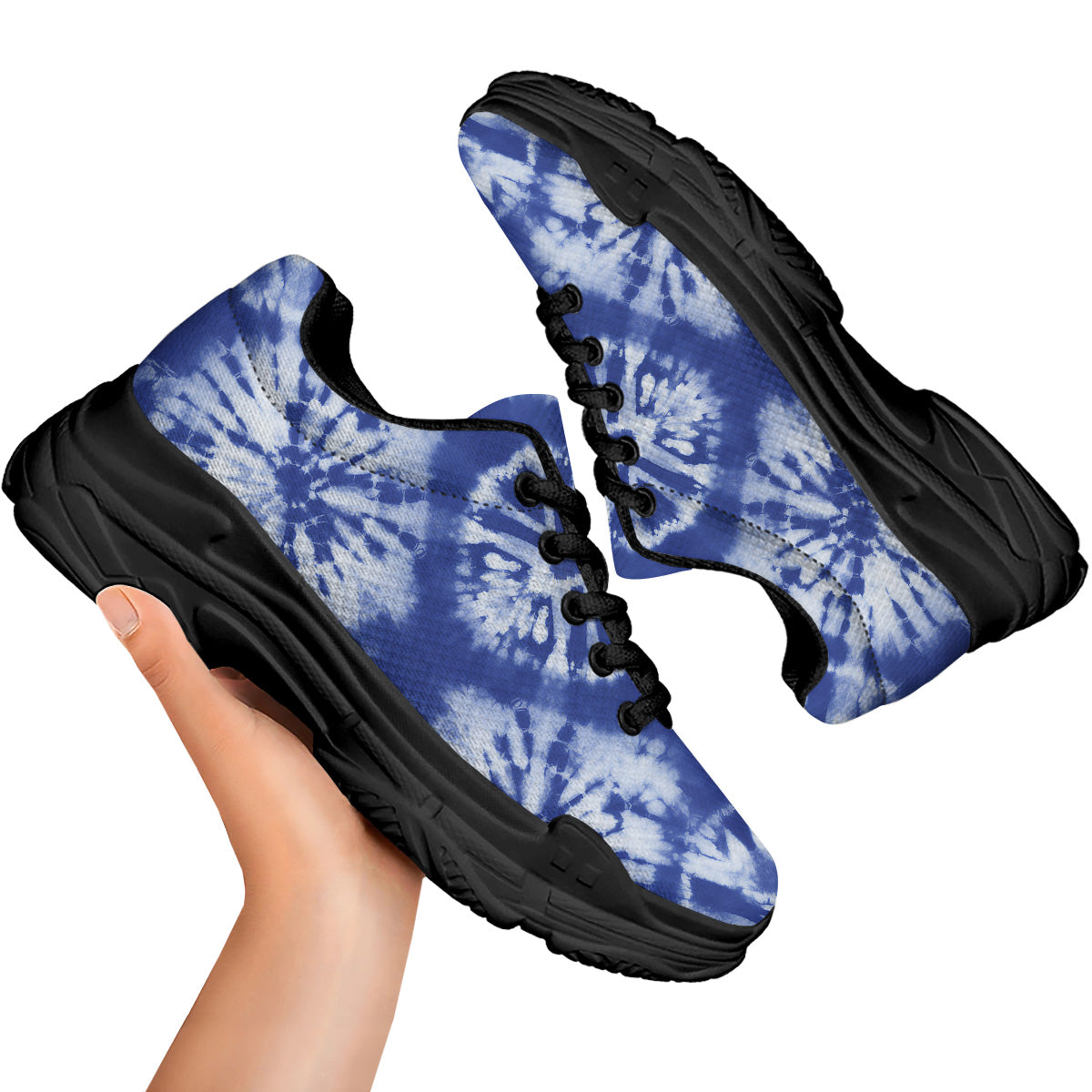 Shibori Blue Print Black Chunky Shoes-grizzshop