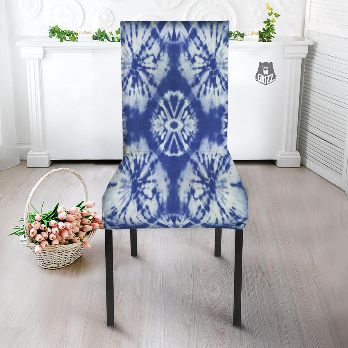 Shibori Blue Print Dining Chair Slipcover-grizzshop