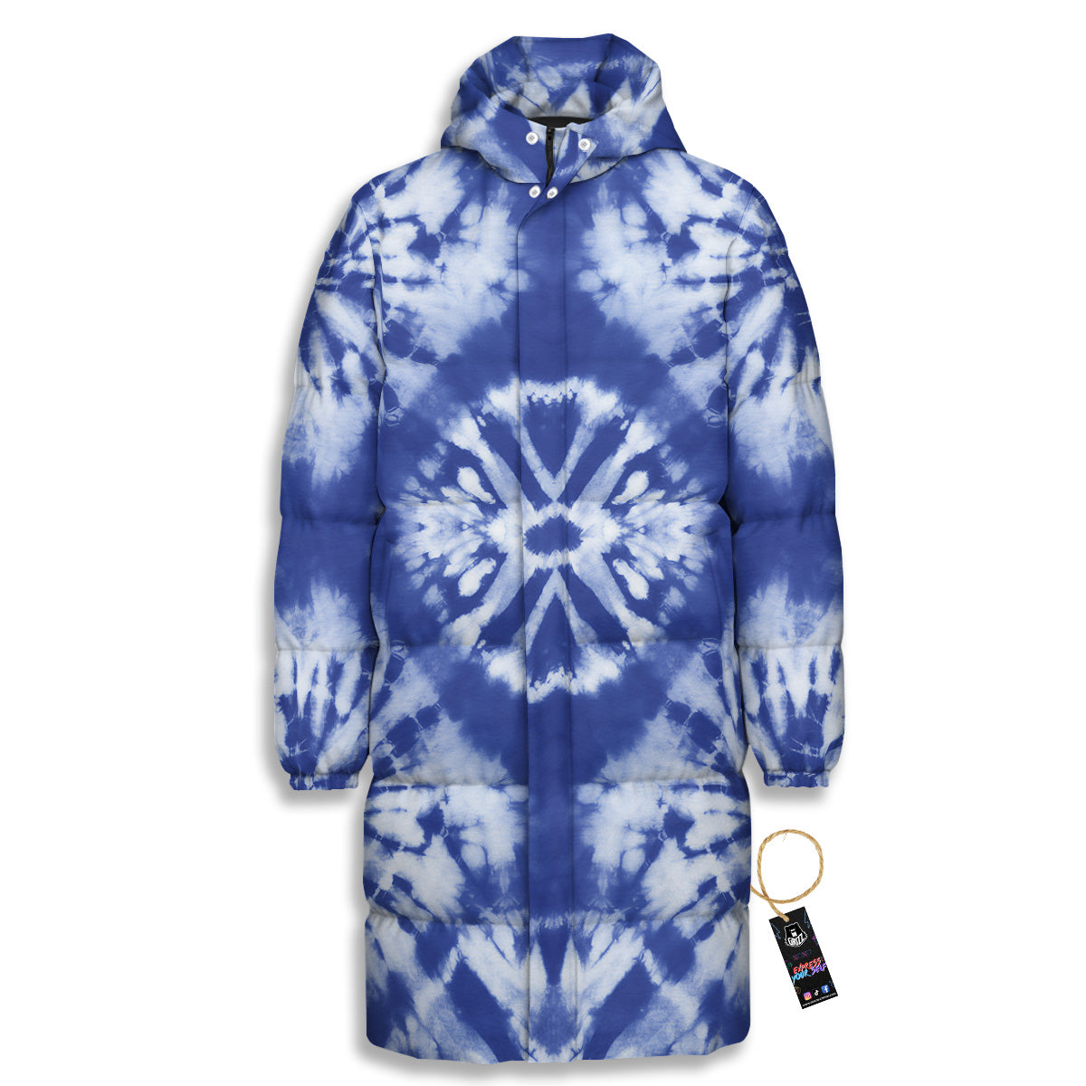 Shibori Blue Print Long Down Jacket-grizzshop