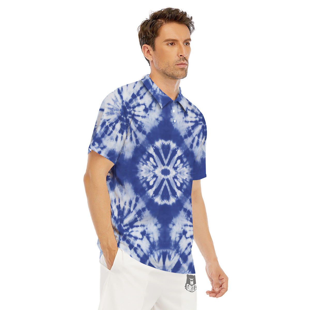 Shibori Blue Print Men's Golf Shirts-grizzshop